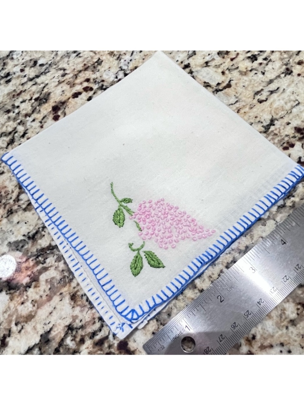 Pretty Vintage Feminine Ladies Needlepoint Hyacinth Handkerchief